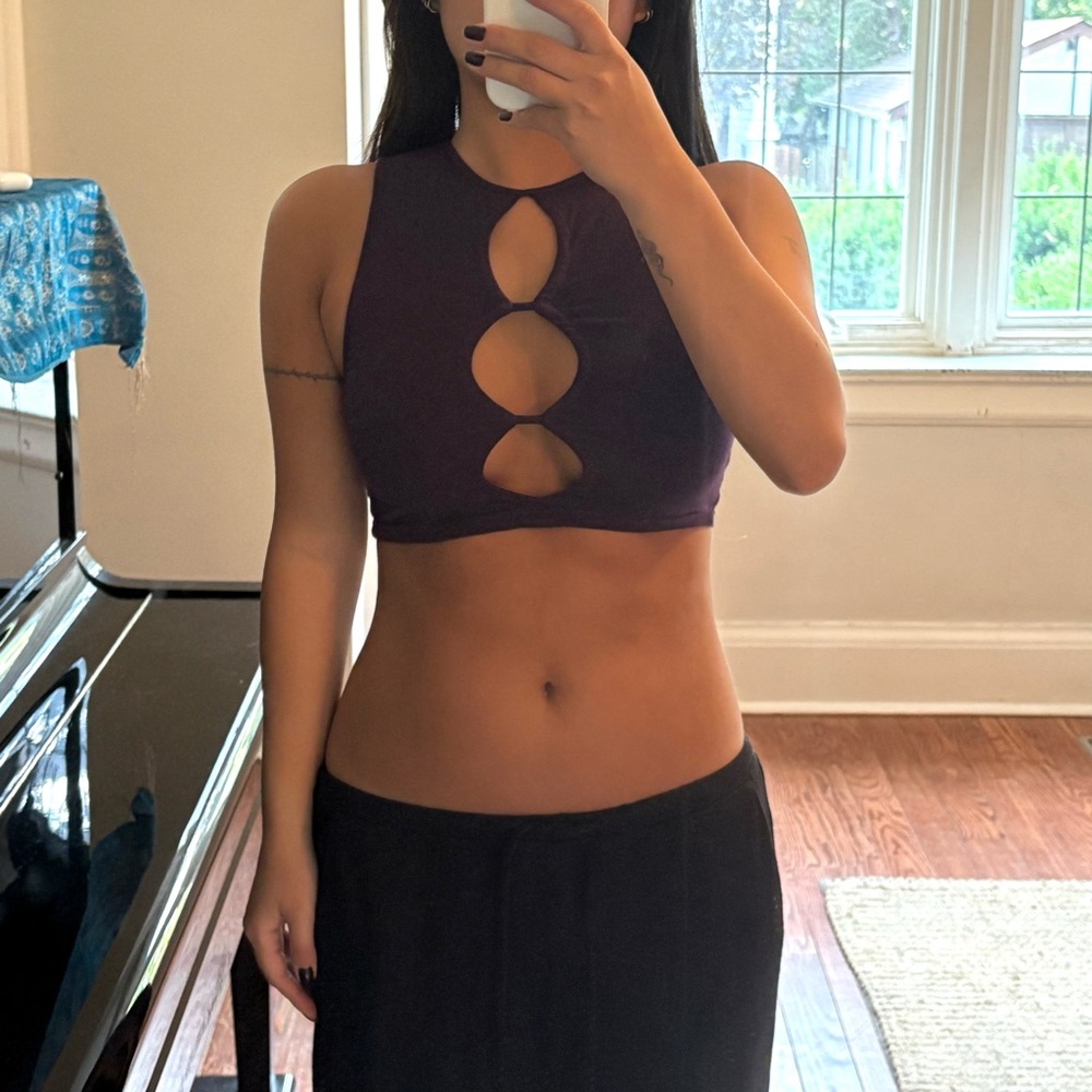 Motel Rocks Purple Keyhole Cutout Crop Top